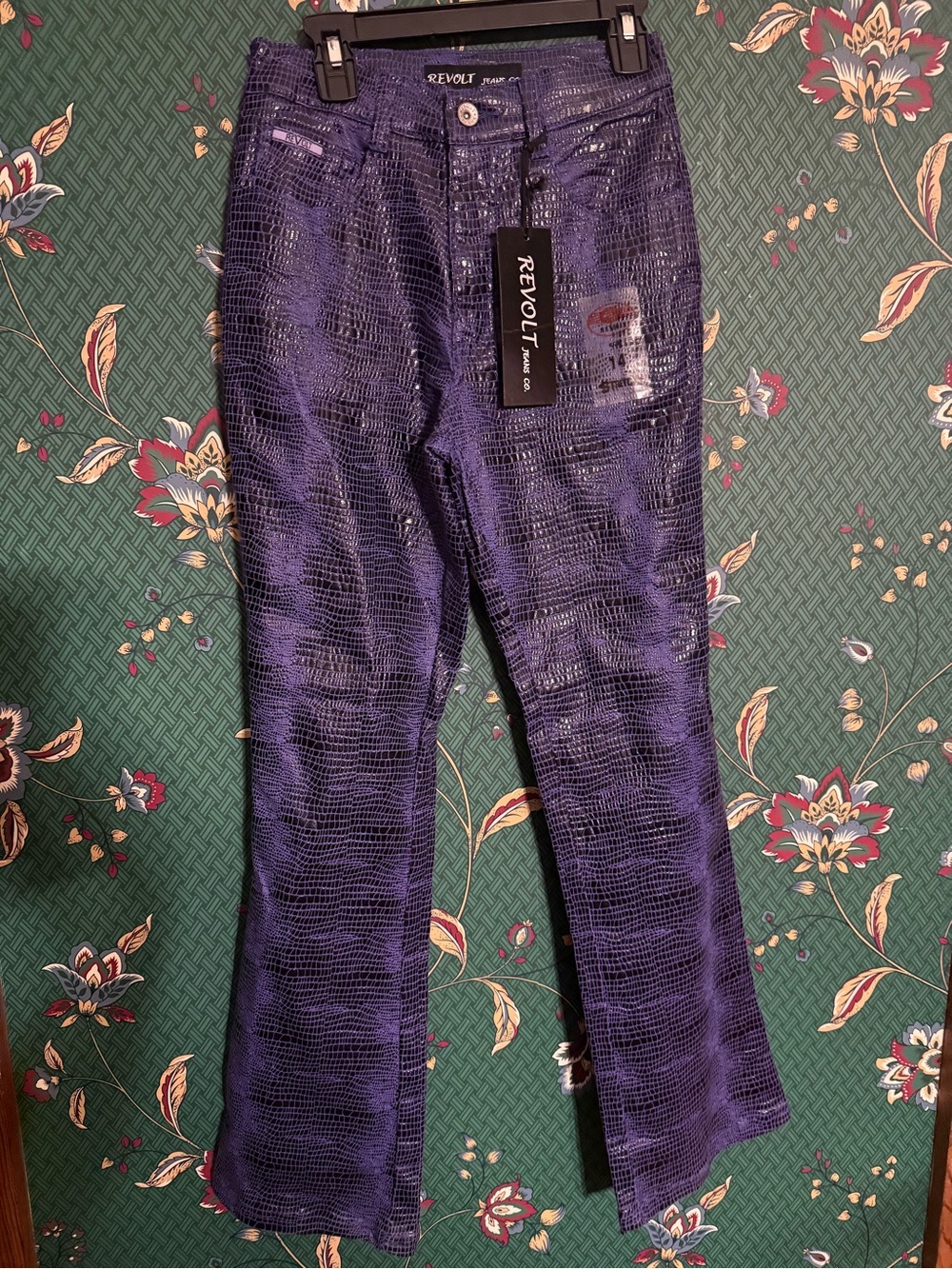 Youth Y2K Revolt Purple Croc-Texture Flare Jeans
